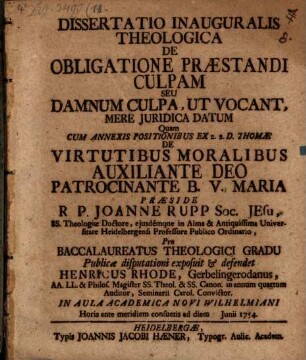 Diss. inaug. theol. de obligatione praestandi culpam seu damnum culpa, ut vocant, mere iuridica datum