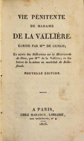 Vie penitente de Madame de LaVallière ...
