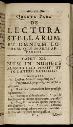 Caput XII. Num In Nubibus Aliquid Legi Possit, Ut In Cæteris Meteoris?