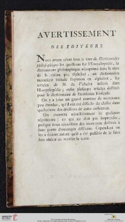 Avertissement des editeurs