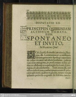 Disputatio XII. De Principiis Quibusdam Actionum Humanarum