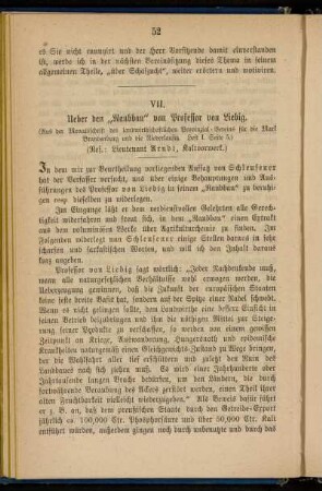VII. Ueber den "Raubbau" von Professor von Liebig
