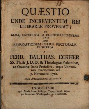 Quaestio Unde incrementum rei literariae proveniat?