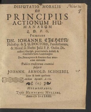 Disputatio Moralis De Principiis Actionum Humanarum