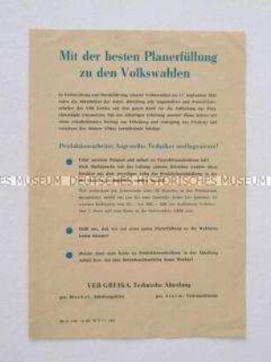 Propagandaflugblatt aus einem VEB zur Volkskammerwahl 1961