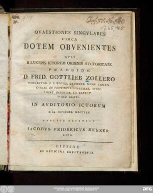 Qvaestiones Singvlares Circa Dotem Obvenientes