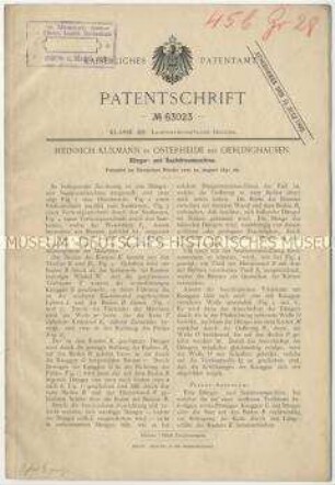 Patentschrift einer Dünger- und Saatstreumaschine, Patent-Nr. 63023