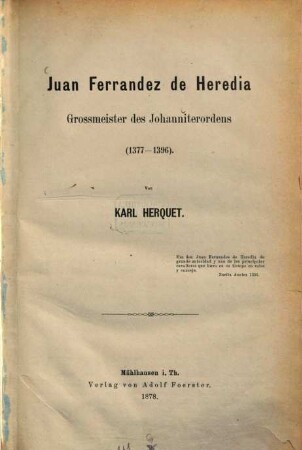 Juan Ferrandez de Heredia : Großmeister d. Johanniterordens (1377 - 1396)