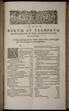 Index Rerum Et Verborum Memorabilium In Hac Archontologia Contentorum.