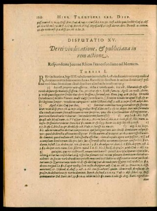 Disputatio XV. De rei vindicatione, et publiciana in rem actione.