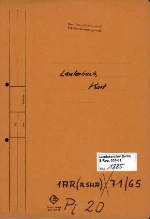 Personenheft Kurt Lauterbach (*15.10.1904), Regierungssekretär