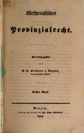 Westpreußisches Provinzialrecht. 1