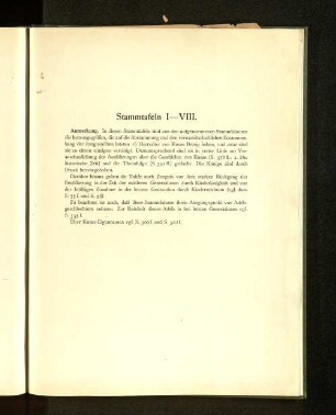 Stammtafeln I-VIII. Anmerkung.
