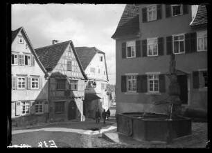 Marbach a. N. (Kr. Ludwigsburg), Schillers Geburtshaus, mit Wilder-Mann-Brunnen