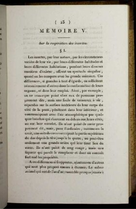 Mémoire V. Sur la respiration des insectes.