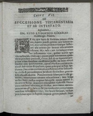 Caput VII. De Successione Testamentaria Et Ab Intestato.