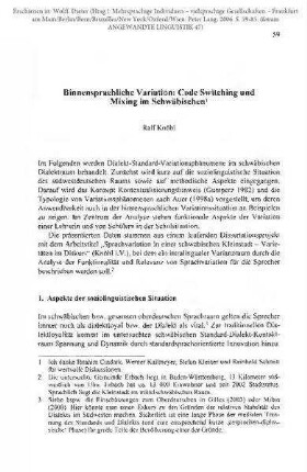 Binnensprachliche Variation: Code-Switching und Mixing im Schwäbischen