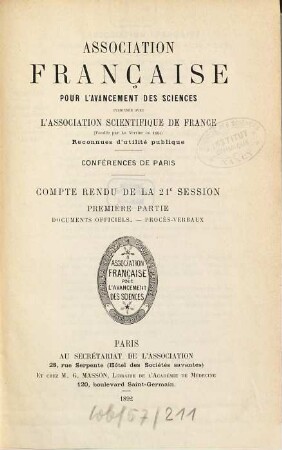 Comptes rendus de la ... session. 21. 1892, Partie 1