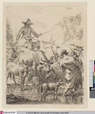 [Die Herde am Wasser; The Herd, Crossing the Brook; Le troupeau traversant le ruisseau]