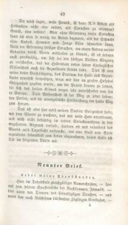 Neunter Brief. Ueber meine Abendstunden