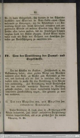 IV. Von der Ventilirung der Dampf= und Segelschiffe