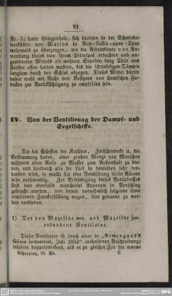 IV. Von der Ventilirung der Dampf= und Segelschiffe