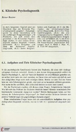 6.1. Aufgaben und Ziele Klinischer Psychodiagnostik