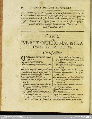 Cap. II. De Iure Et Officio Magistratus Circa Sabbathum