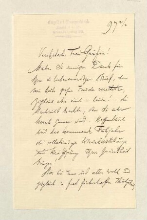 Brief von Engelbert Humperdinck an Blandine von Gravina