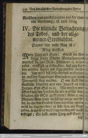 IV. Die nützliche Betrachtung des Todes, und der allgemeinen Sterblichkeit