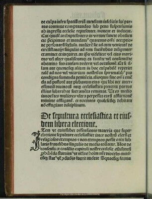 De sepulcura eccl[es]iastica [et] eiusde[m] libera elect[ion]e