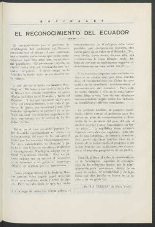 El reconocimiento del Ecuador