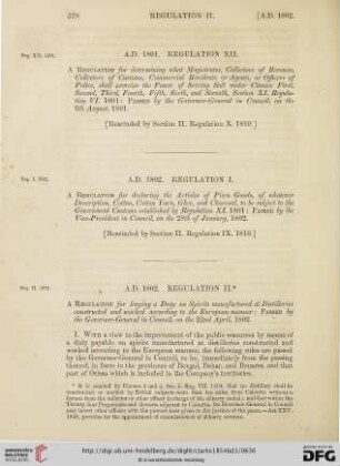 Regulations A.D. 1802