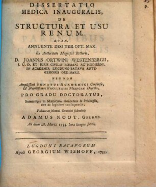 Diss. med. inaug. de structura et usu renum