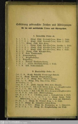 Erklärung gebrauchter Zeichen und Abkürzungen für in- und ausländische Orden- und Ehrenzeichen