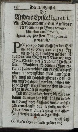 Die Andere Epistel Ignatii, an Polycarpum/ den Aufseher der Gemeine zu Smyrnen [...]