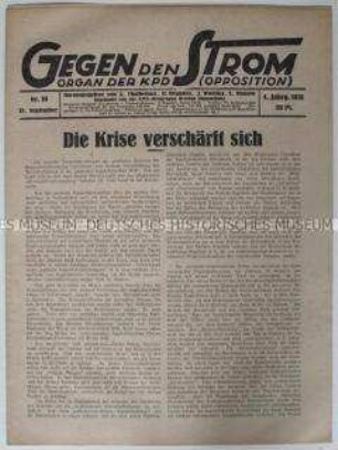 Wochenzeitung der KPD (Opposition) u.a. zur Krise der kapitalistischen Wirtschaft