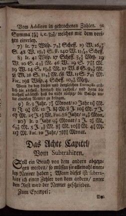 Das Achte Capitel. Vom Subtrahiren.