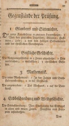 Gegenstände der Prüfung.