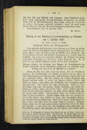 Vortrag in der Provinziallehrerversammlung zu Biendorf am 1. Oktober 1867
