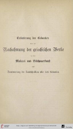 Erläuterung der Gedanken von der Nachahmung der griechischen Werke in der Malerei und Bildhauerkunst [...]