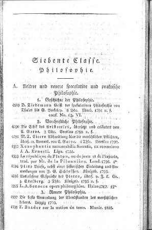 Siebente Classe. Philosophie.
