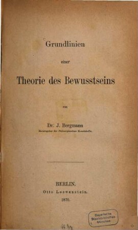 Grundlinien einer Theorie des Bewußtseins