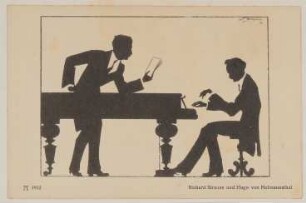 Ansichtskarte mit Silhouette von Willy Bithorn: Hugo von Hofmannsthal und Richard Strauss am Klavier
