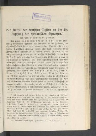 Der Anteil der deutschen Mission an der Erforschung der afrikanischen Sprachen
