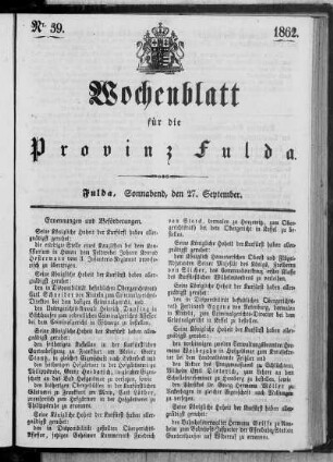 Nr. 39, Ausgabe vom 27. September 1862