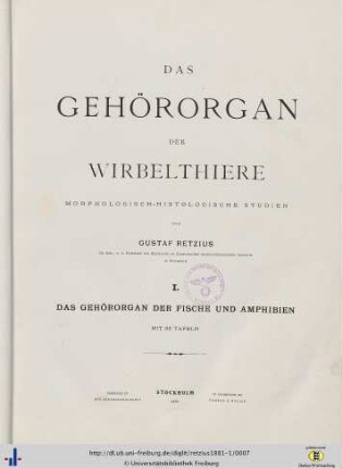 I.: Das Gehörorgan der Wirbelthiere: morphologisch-histologische Studien: Das Gehörorgan der Fische und Amphibien