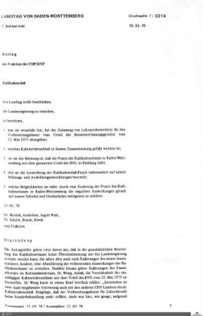 Antrag der FDP: Radikalenerlaß
