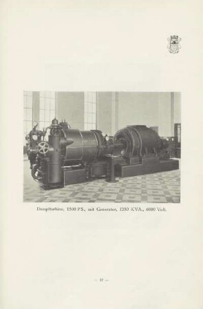 Dampfturbine, 1500 PS., mit Generator, 1250 KVA., 6000 Volt