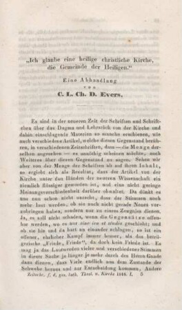 65-120 "Ich glaube eine heilige christliche Kirche, die Gemeinschaft der Heiligen" : eine Abhandlung
